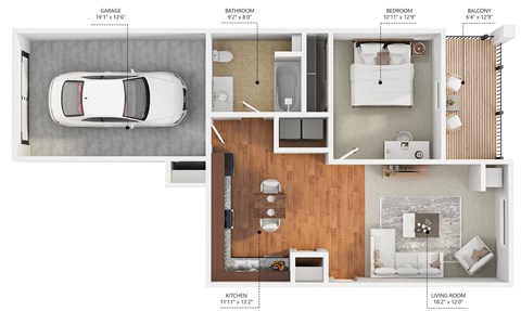 Floor plan for 1 bed, 1 bath, 1118 sqft